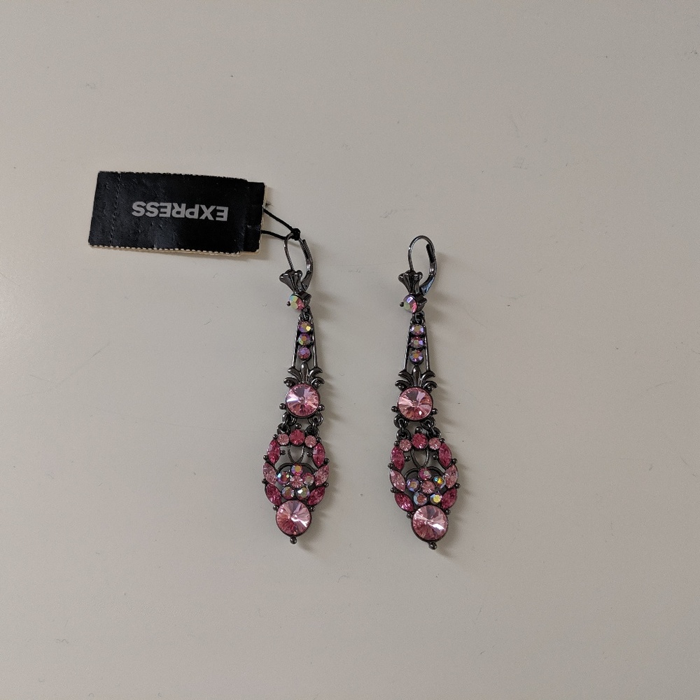 Express Pink Crystal Drop Earrings - New with Tag